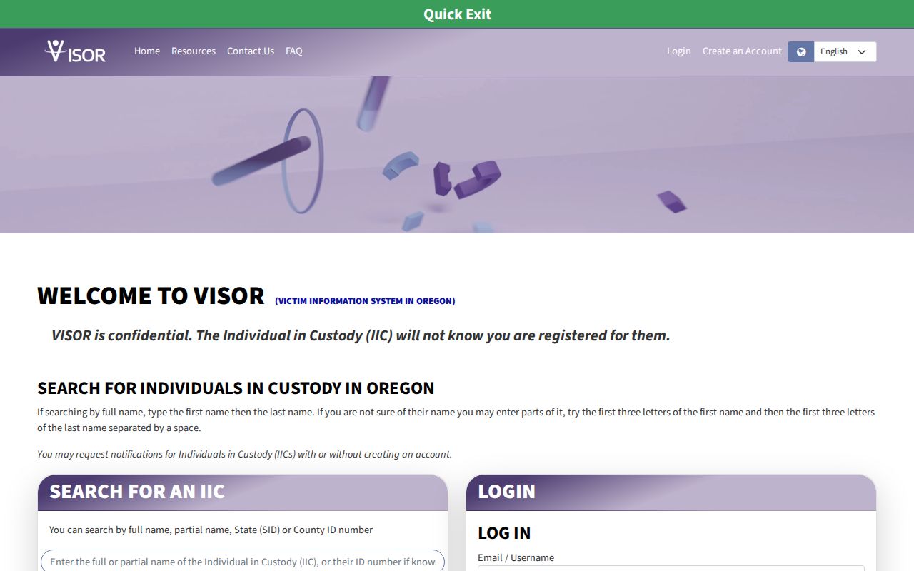 Coos County VISOR inmate check and release notification portal